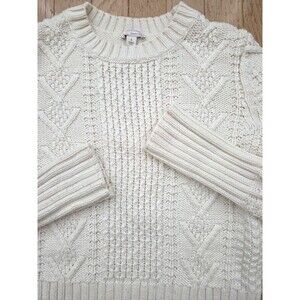 Gap Women's Cream Ivory Frost Cotton Wool Blend Cable Knit Sweater Size S